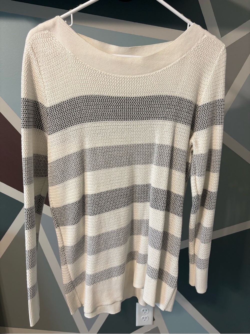 Market & Spruce Cream and Gray Striped Off-the-Shoulder Sweater